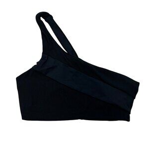 L*Space Women’s Celeste One Strap Bikini Top Pullover Black Ribbed Size XS New